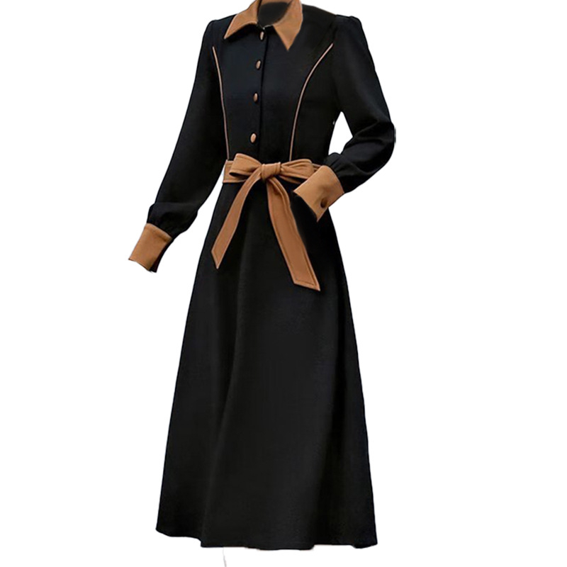 Corduroy anyagú A-vonalú ruha, hosszú ujjú, magas derék