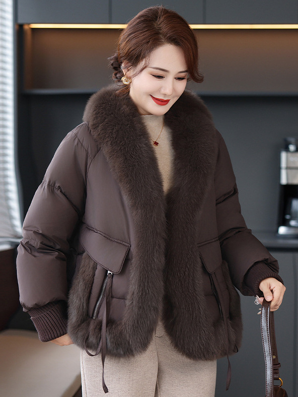 Ziemas sieviešu jaka ar mākslīgu kažokādu apkakli, poliestera-kokvilnas pildījums, ikdienas stils, standarta garums 50–65 cm