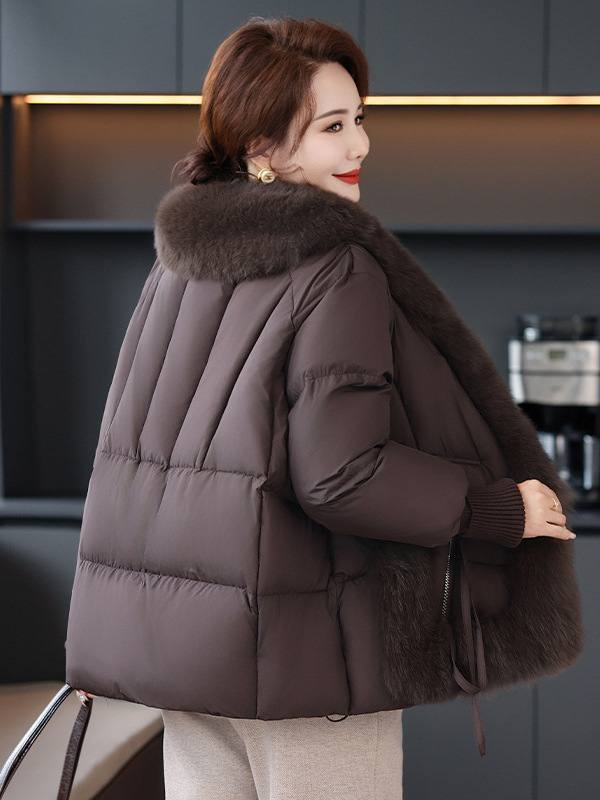 Ziemas sieviešu jaka ar mākslīgu kažokādu apkakli, poliestera-kokvilnas pildījums, ikdienas stils, standarta garums 50–65 cm