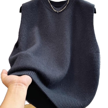 Ženski bezrukavni pleteni vest (kasmirna mješavina; okrugli ovratnik; slobodan kroj; duljina 50–65 cm)