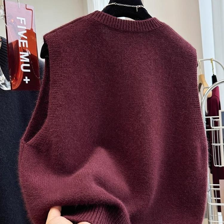 Ženski bezrukavni pleteni vest (kasmirna mješavina; okrugli ovratnik; slobodan kroj; duljina 50–65 cm)