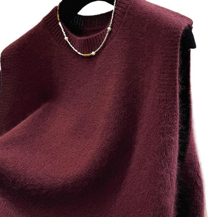 Ženski bezrukavni pleteni vest (kasmirna mješavina; okrugli ovratnik; slobodan kroj; duljina 50–65 cm)