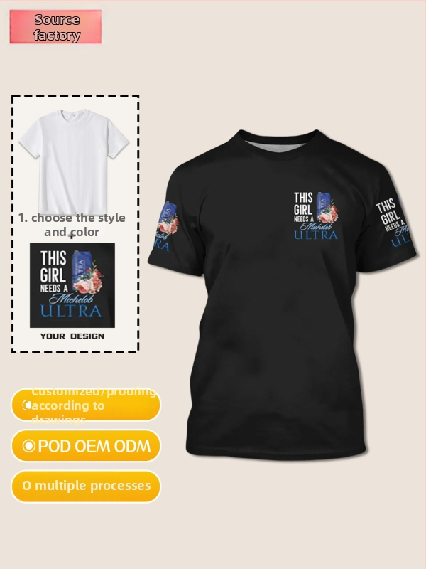 Krekliņa ar īsām piedurknēm, abpusēja apdruka, brīvs piegriezums, materiāls: imitācijas kokvilna ar poliesteru 81-90%.