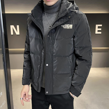 Muška jakna s kapuljom s bijelim patkama perjem, sadržaj perja 81–85%, zaštita od hladnoće -5°C do 0°C, debeli kordurojani materijal