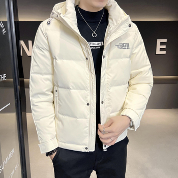 Muška jakna s kapuljom s bijelim patkama perjem, sadržaj perja 81–85%, zaštita od hladnoće -5°C do 0°C, debeli kordurojani materijal