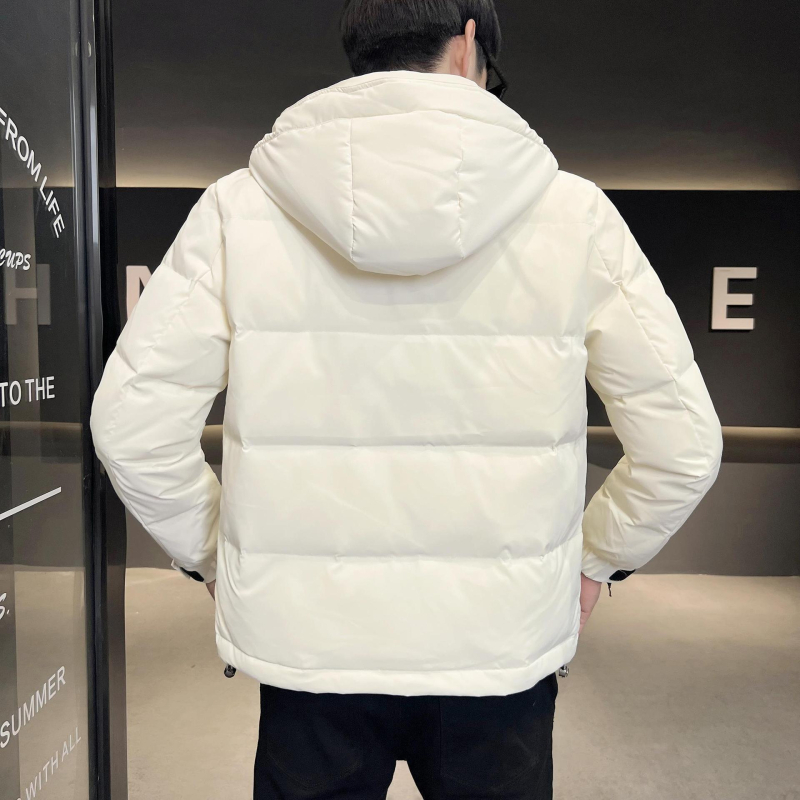 Muška jakna s kapuljom s bijelim patkama perjem, sadržaj perja 81–85%, zaštita od hladnoće -5°C do 0°C, debeli kordurojani materijal