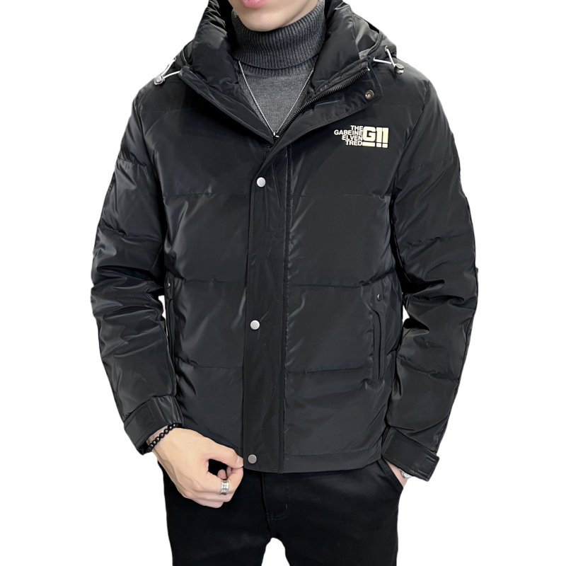 Muška jakna s kapuljom s bijelim patkama perjem, sadržaj perja 81–85%, zaštita od hladnoće -5°C do 0°C, debeli kordurojani materijal