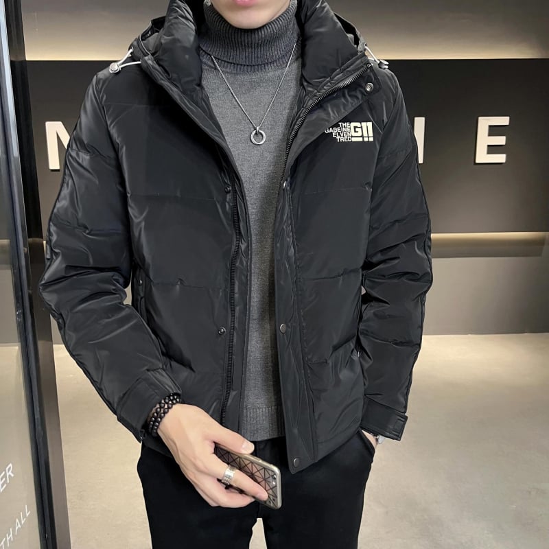 Muška jakna s kapuljom s bijelim patkama perjem, sadržaj perja 81–85%, zaštita od hladnoće -5°C do 0°C, debeli kordurojani materijal