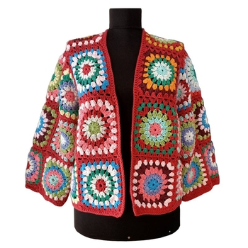 Mētelis sievietēm, rokām adīts bohem stilā, kvadrātveida raksts, garas piedurknes, pēc pasūtījuma