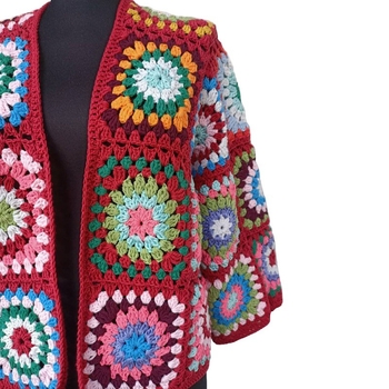 Mētelis sievietēm, rokām adīts bohem stilā, kvadrātveida raksts, garas piedurknes, pēc pasūtījuma