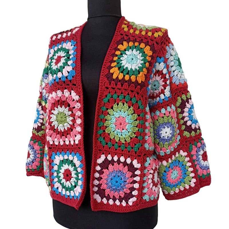 Mētelis sievietēm, rokām adīts bohem stilā, kvadrātveida raksts, garas piedurknes, pēc pasūtījuma