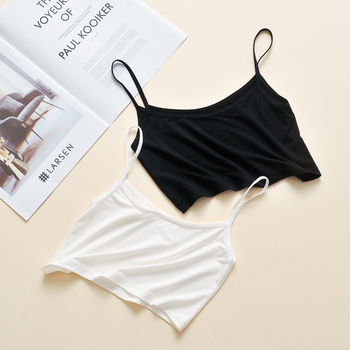 Modal къс дамски потник с презрамки - Sling стил, слим кройка, ултра къс дизайн, едноцветен модел, Modal плат със Spandex