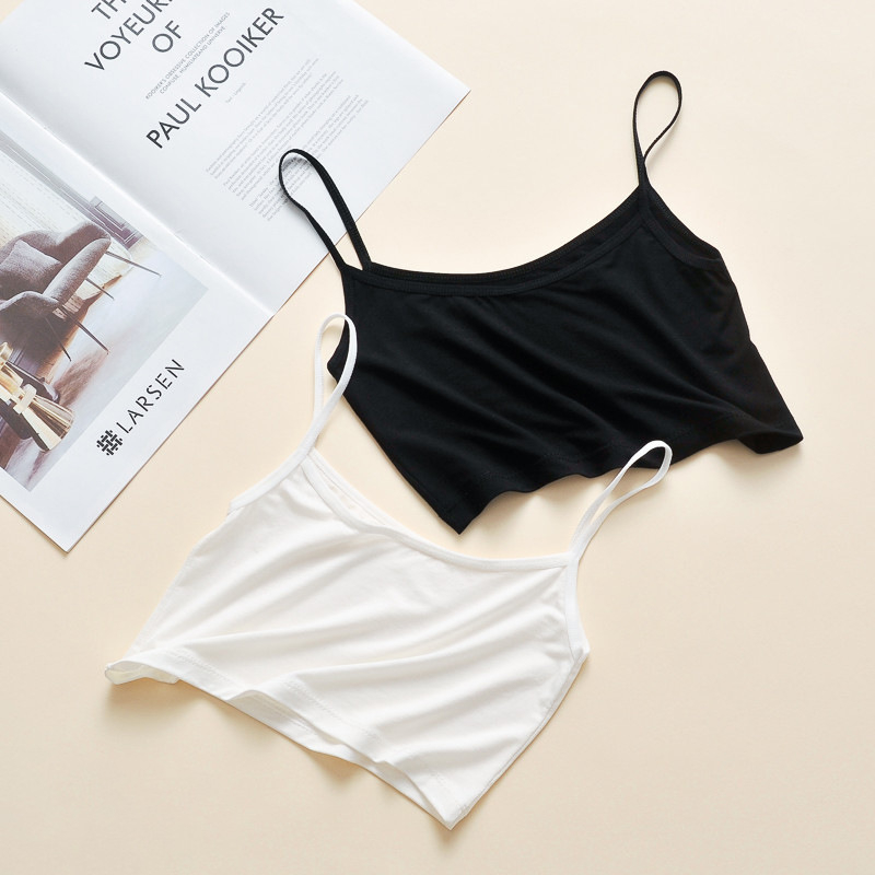 Modal къс дамски потник с презрамки - Sling стил, слим кройка, ултра къс дизайн, едноцветен модел, Modal плат със Spandex