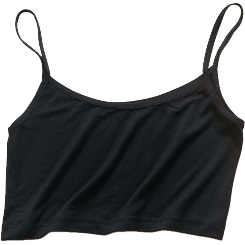 Modal къс дамски потник с презрамки - Sling стил, слим кройка, ултра къс дизайн, едноцветен модел, Modal плат със Spandex