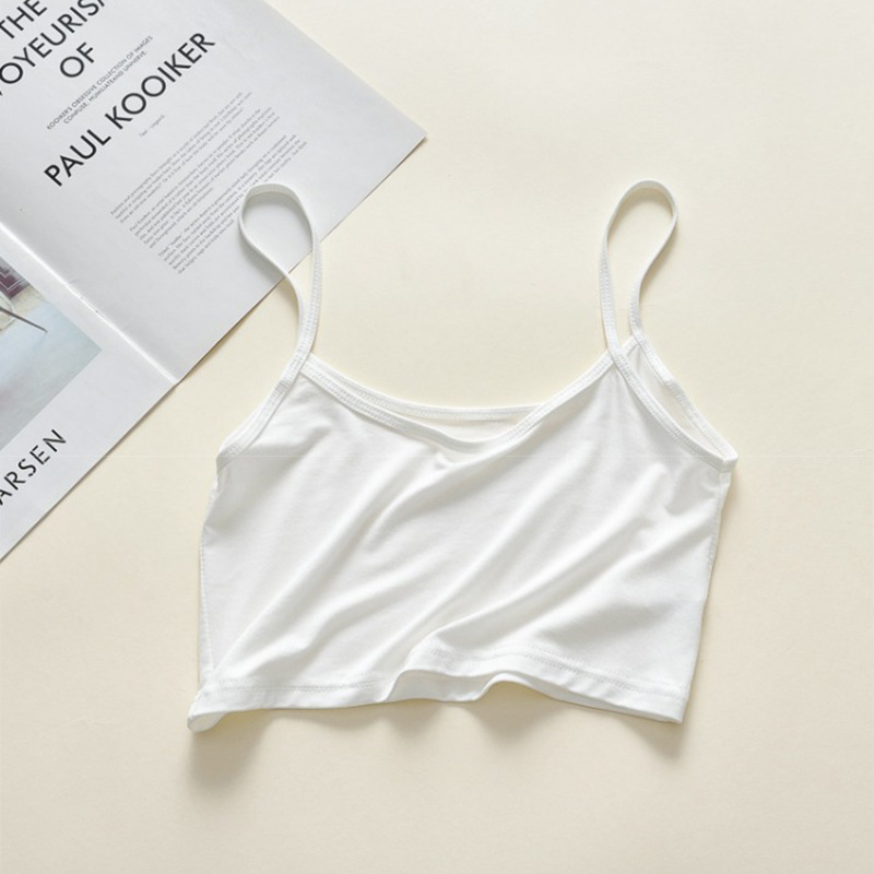 Modal къс дамски потник с презрамки - Sling стил, слим кройка, ултра къс дизайн, едноцветен модел, Modal плат със Spandex