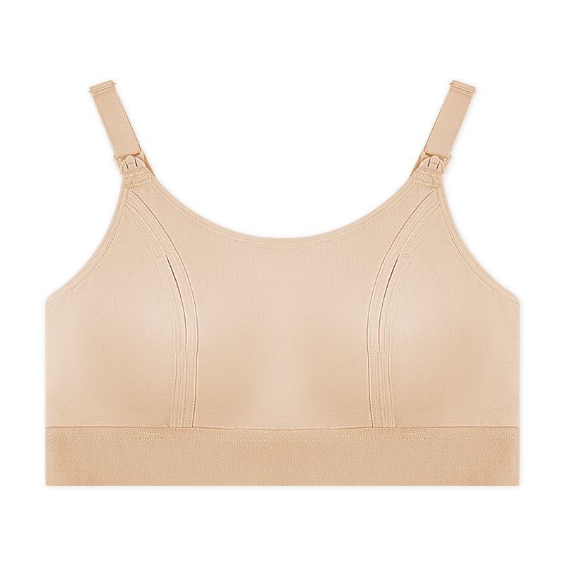 Piena zīdīšanas krūšturis pēc dzemdībām ar noņemamām dubultām siksnām, plānas formētas krūzes, bez tērauda gredieniem, galvenais audums 90–95% kokvilna, pildījums 100% kokvilna, muguras aizdare ar četriem āķiem, viengabala dizains, zīdīšanai