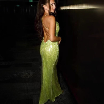 Flitteres hosszú ruha, poliészter, pántos, magas derekú