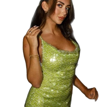 Flitteres hosszú ruha, poliészter, pántos, magas derekú