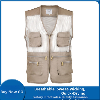 Mužská letná vesta, priedušná, ľahká, so zipsom, V výstrihom, voľný strih, viacero vreciek, vhodná pre všetky ročné obdobia, tkanina zo zmesi chemických vlákien s 60% spandexom, podšívka akryl