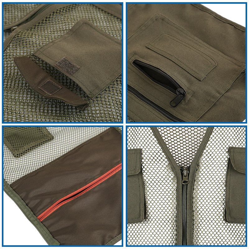 Muška ljetna vesta, prozračna i lagana, sa zip zatvaračem, V-dekolte, slobodan kroj, više džepova, pogodna za sve sezone, tkanina u smjesi kemijskih vlakana s 60% spandeksa, podstava akril