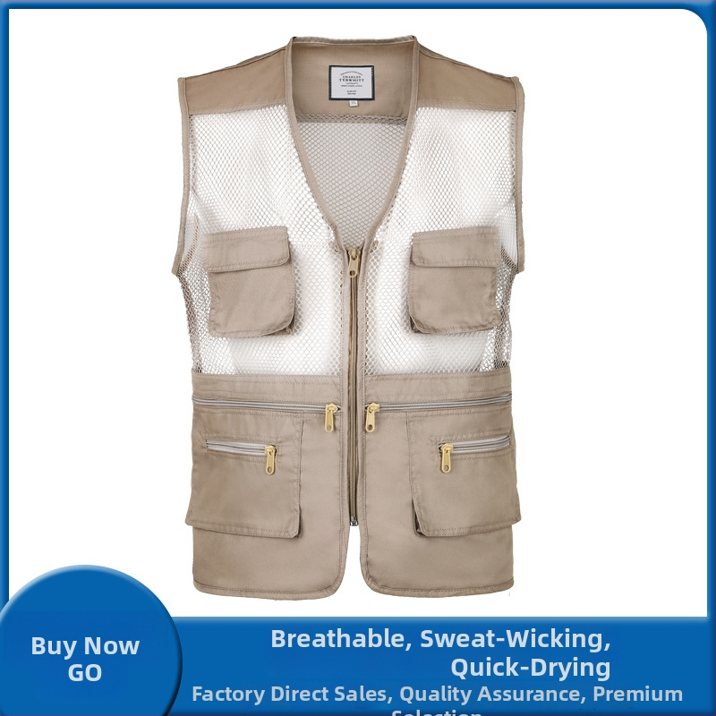 Mužská letná vesta, priedušná, ľahká, so zipsom, V výstrihom, voľný strih, viacero vreciek, vhodná pre všetky ročné obdobia, tkanina zo zmesi chemických vlákien s 60% spandexom, podšívka akryl