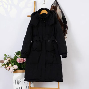 Ženska jakna s kapuljačom, srednje duljine, punjenje od bijelog pačjeg perja, poliester