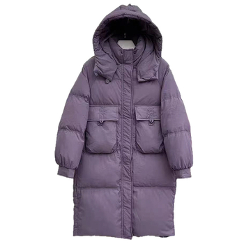 Ženska jakna s kapuljačom, srednje duljine, punjenje od bijelog pačjeg perja, poliester