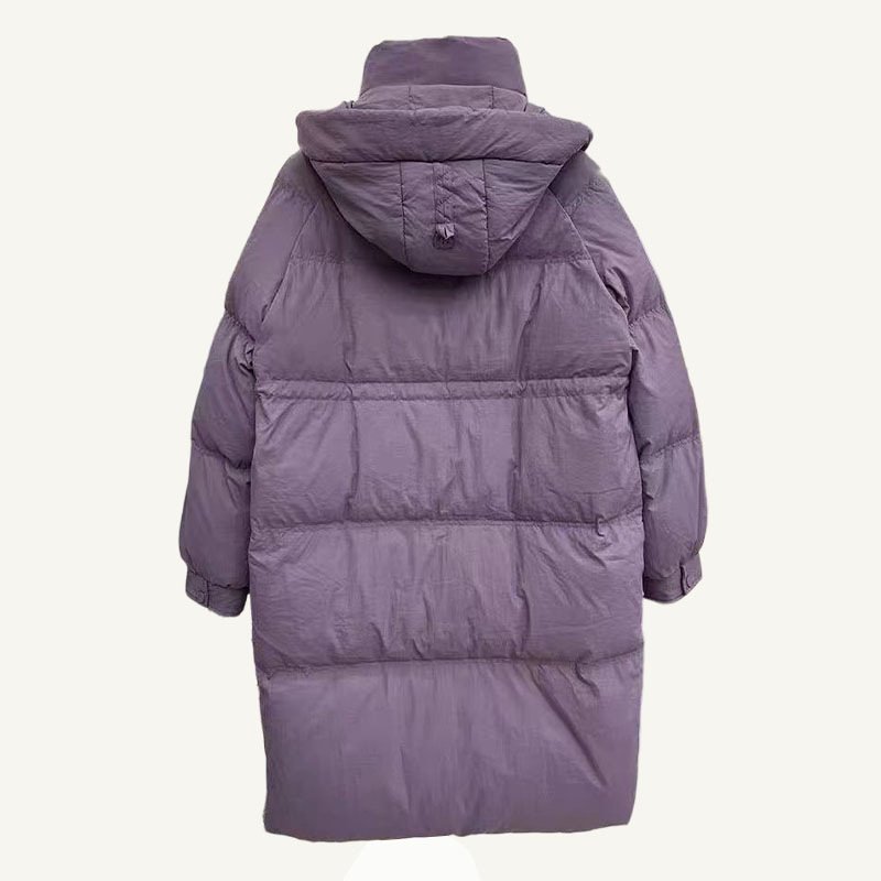 Ženska jakna s kapuljačom, srednje duljine, punjenje od bijelog pačjeg perja, poliester