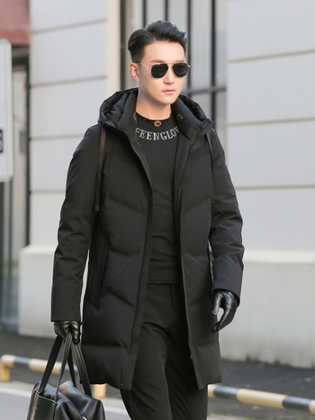 Muška jakna od bijelog patkanog perja, dugačka, s kapuljom, korejskog stila, zimska toplina, punjenje 700