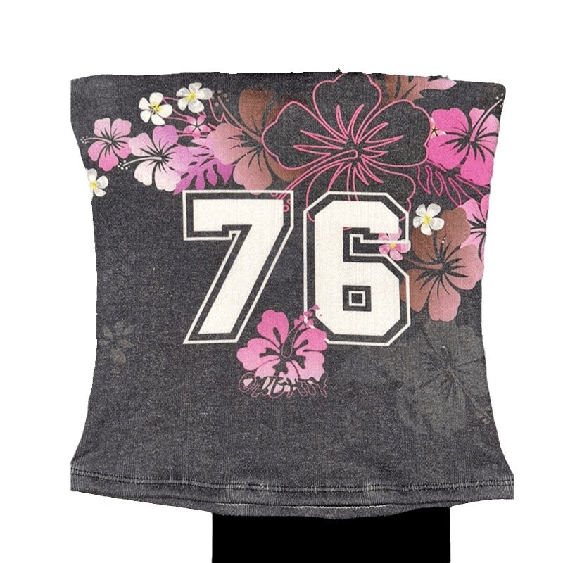 Топ без презрамки, плътно прилепнал, супер къс модел, полиестер, улично-хипстерски стил