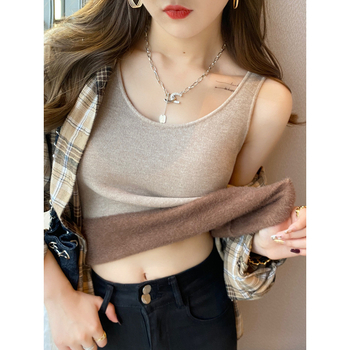 Ženska termo vest s kapuljačom, slobodan kroj, vlakna akrila s elastanom, okrugli izrez, osnovni sloj za jesen 2025