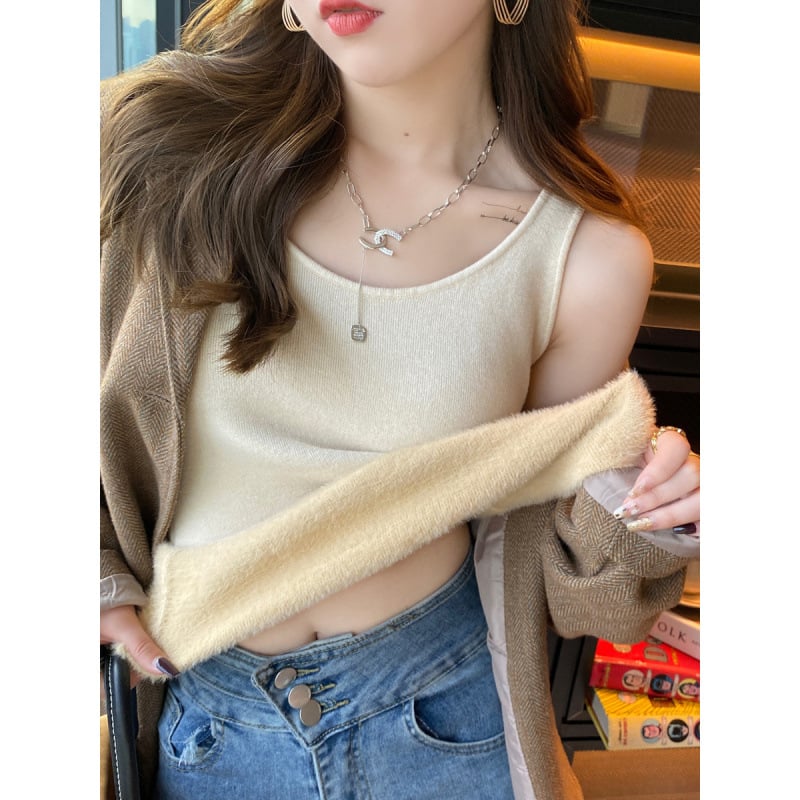 Ženska termo vest s kapuljačom, slobodan kroj, vlakna akrila s elastanom, okrugli izrez, osnovni sloj za jesen 2025