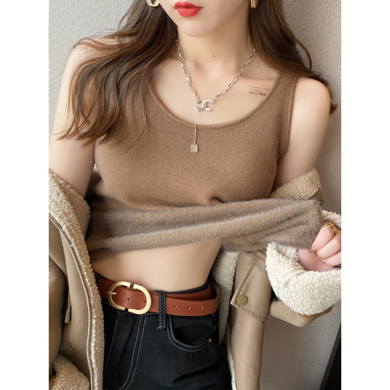 Ženska termo vest s kapuljačom, slobodan kroj, vlakna akrila s elastanom, okrugli izrez, osnovni sloj za jesen 2025