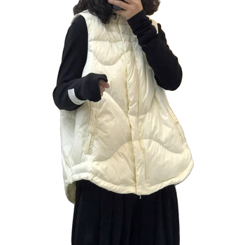 Dámska vesta s bavlnenou výplňou, kórejský štýl, stojací golier, zips, polyester-elastan látka, jednofarebný vzor, jeseň 2023