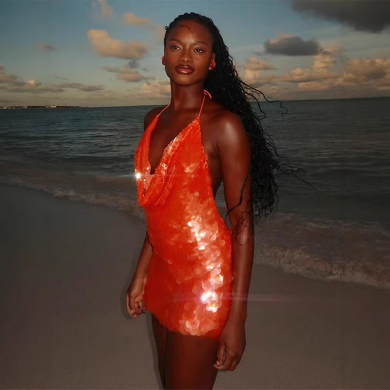 Φόρεμα από πολυεστέρα με τιράντες, V-λαιμός, χωρίς μανίκια, χαμηλή μέση, καλοκαιρινό μοντέλο 2025