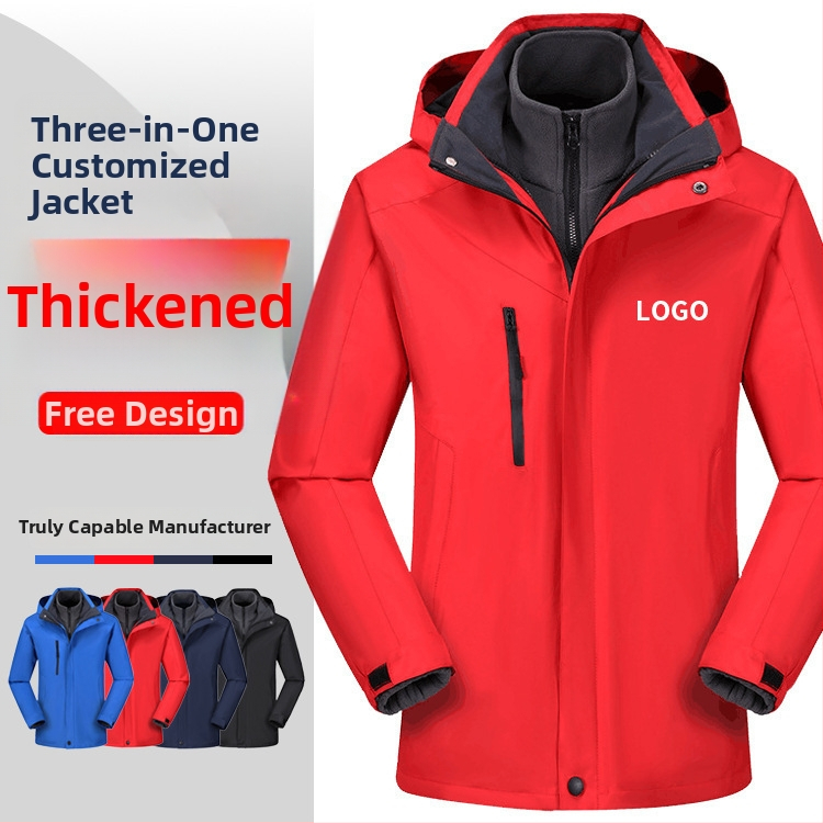 Personalizēta darba jaka ar logotipu – 3-in-1 biezināta grupas apģērbs, OEM pēc zīmējumiem, paraugu izveides cikls 3 dienas, ražošana līdz 3000 gab./dienā, galvenie audumi: kokvilna, poliester, vilna