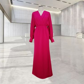 Ruha poliészterből, egyszínű, lámpás ujjú, V-nyakú, középtaljú derék