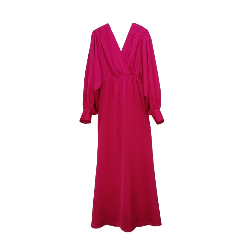 Ruha poliészterből, egyszínű, lámpás ujjú, V-nyakú, középtaljú derék