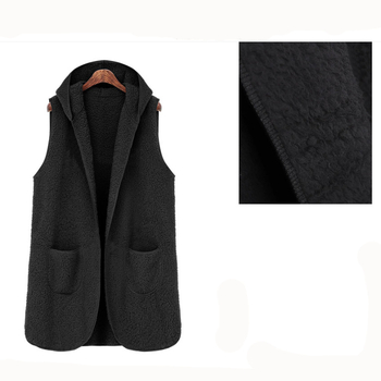 Dámska vesta s kapucňou z jahňacej vlny, plyšová, stredná dĺžka, kardigán štýl