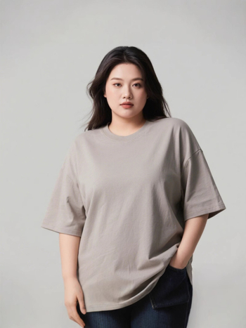 Plus izmēra sieviešu kokvilnas adījuma T-krekls ar īsām piedurknēm, apaļa kakla, izšūts karikatūru raksts, brīvs siluets