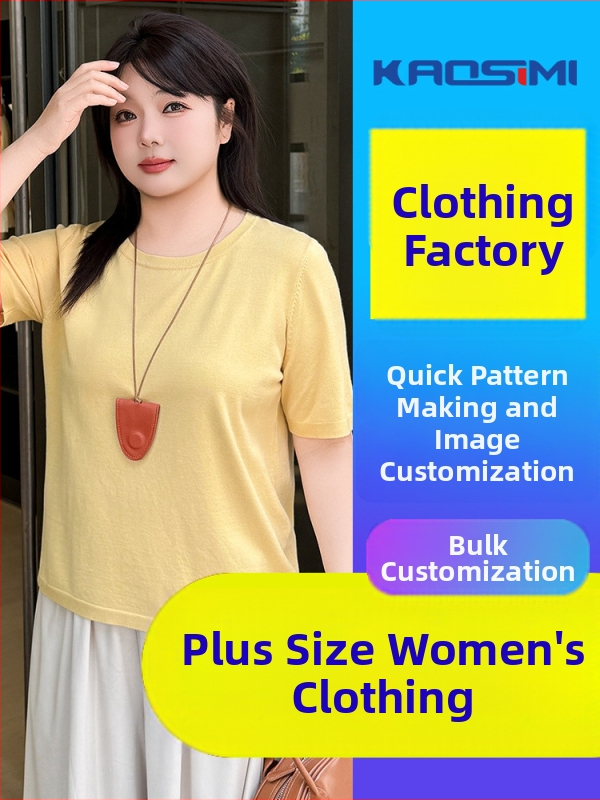 Plus izmēra sieviešu kokvilnas adījuma T-krekls ar īsām piedurknēm, apaļa kakla, izšūts karikatūru raksts, brīvs siluets