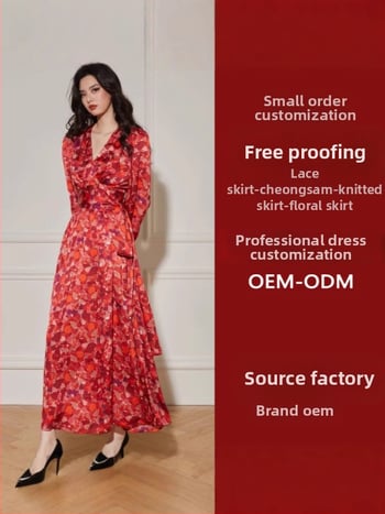 Audinio suknelė, vidutinė–aukšta klasės gamyba, OEM gamyba pagal brėžinius, 5 etapo prototipų ciklas, talpa iki 5000 vienetų, 5 dizaineriai