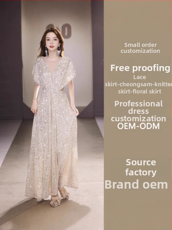 Audinio suknelė, vidutinė–aukšta klasės gamyba, OEM gamyba pagal brėžinius, 5 etapo prototipų ciklas, talpa iki 5000 vienetų, 5 dizaineriai