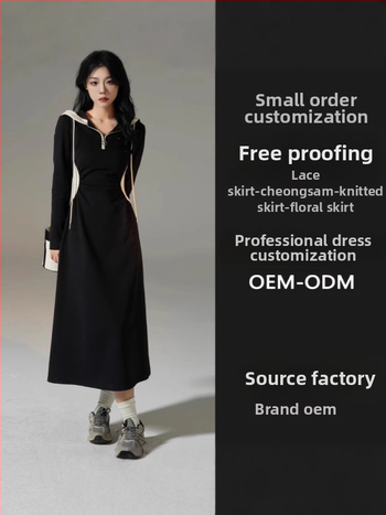 Audinio suknelė, vidutinė–aukšta klasės gamyba, OEM gamyba pagal brėžinius, 5 etapo prototipų ciklas, talpa iki 5000 vienetų, 5 dizaineriai