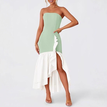 Koktélruha T-típusú sziluettel, rövid szabálytalan fazonú szoknya, kerek nyakú, pamut-keverék anyagból