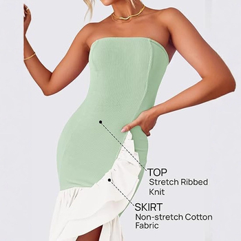 Koktélruha T-típusú sziluettel, rövid szabálytalan fazonú szoknya, kerek nyakú, pamut-keverék anyagból