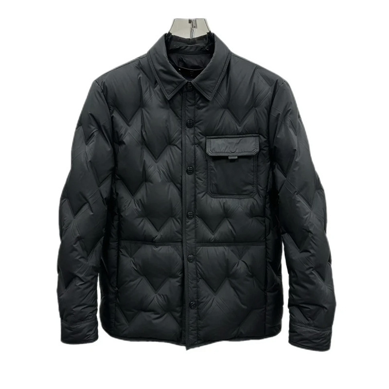 Muška down jakna s kapuljom i reverom, dugačak kroj, sadržaj bijelog pačjeg perja 51–55%