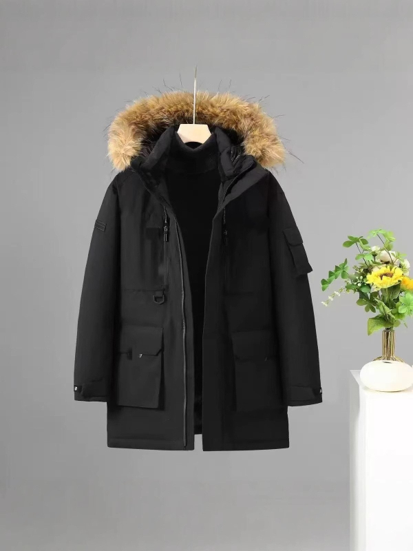 Ženska down jakna za zimu, debela, vanjska uporaba, s odvojivim krznenim ovratnikom, zatvarač, srednja duljina, širok kroj