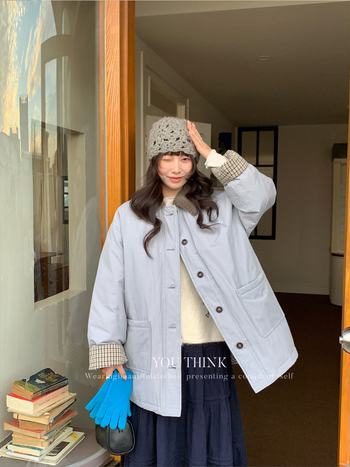 YOU THINK Ženska jakna od perja s krznenim ovratnikom, debela toplina, punjenje od bijelog patka perja 101-200 g, srednja duljina, slobodan kroj, korejsko-japanski stil