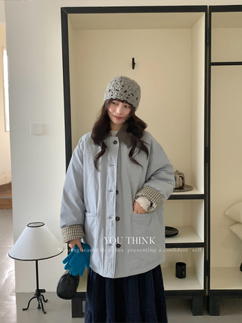 YOU THINK Ženska jakna od perja s krznenim ovratnikom, debela toplina, punjenje od bijelog patka perja 101-200 g, srednja duljina, slobodan kroj, korejsko-japanski stil